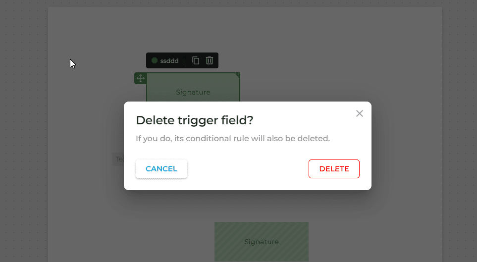notification pop up delete trigger field