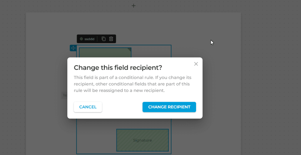 alert popup change field recipient