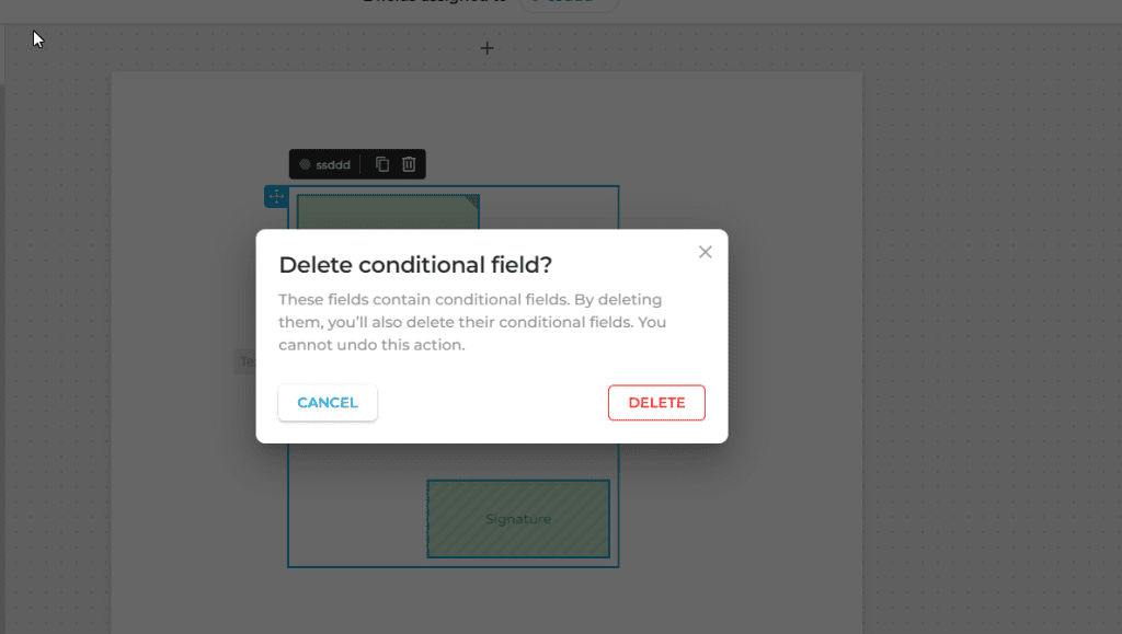 alert popup delete conditional field